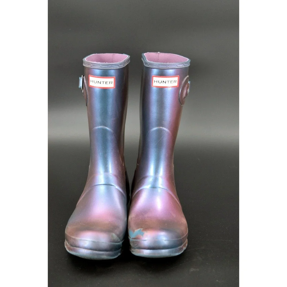 Hunter Original Short Rain Boots Women Size 9 Purple Blue Iridescent Good Nebula